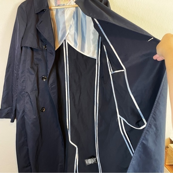 Ted Baker Womens Navy Blue Trench Rain Jacket Size 2 *no belt* - Picture 5 of 7